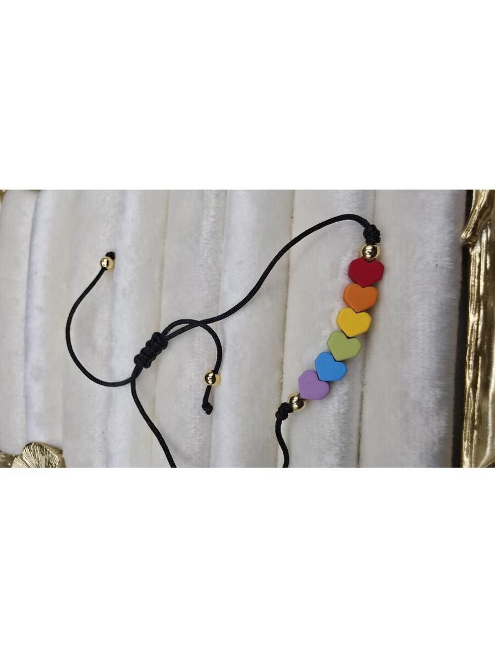 Adjustable Rainbow Heart Charm Bracelet